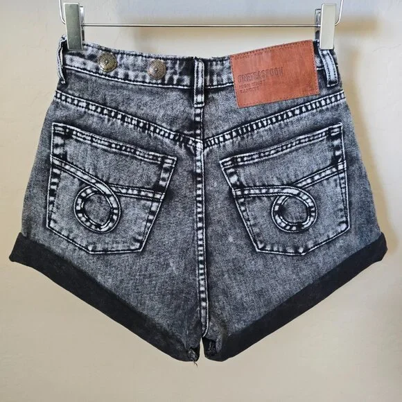 One Teaspoon Bandits Shorts 25 High Waist Western Acid Wash Black Gray Denim